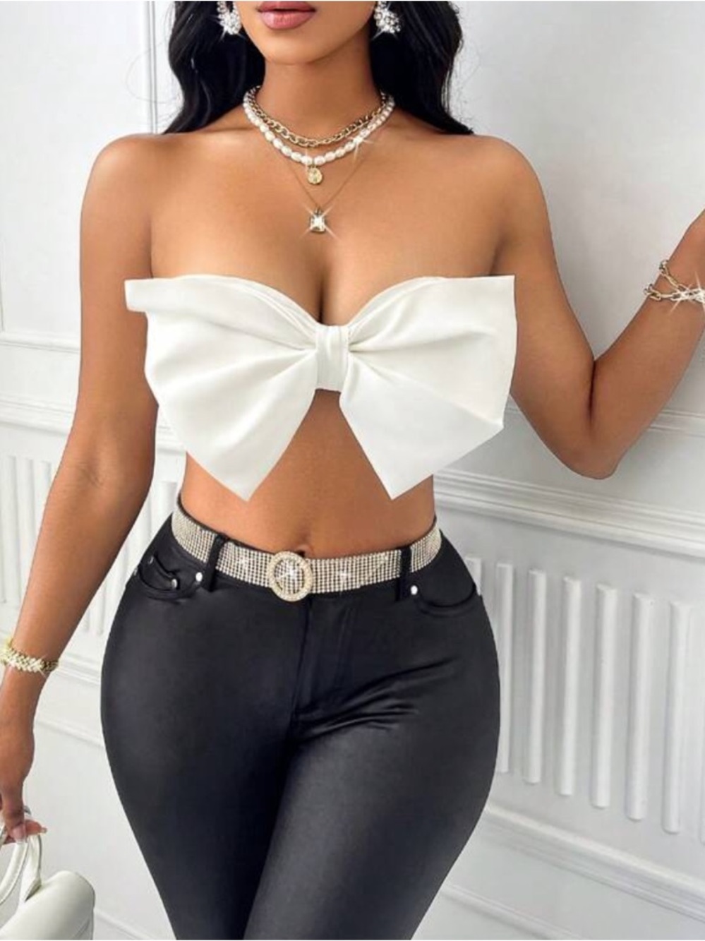 Strapless Bow Crop Top — White